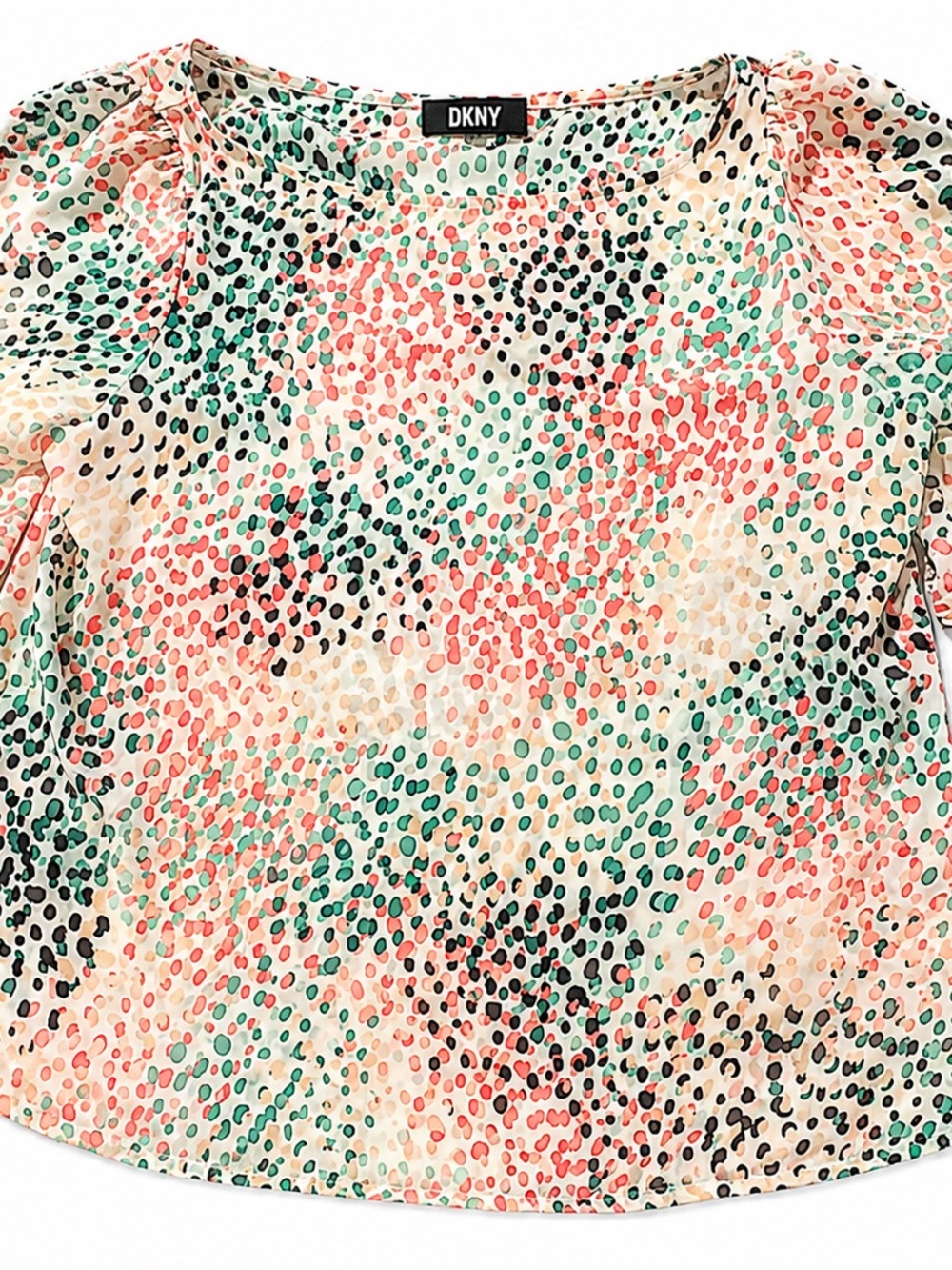 DKNY Coral, Mint & Black Dot-Print Top Large